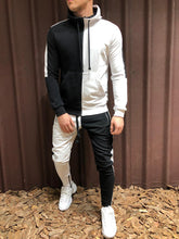 Load image into Gallery viewer, Two Pieces Set Men Half Black Half White Men's Sports Suit